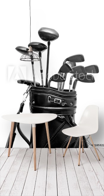 Bild på Black leather golf bag isolated on white